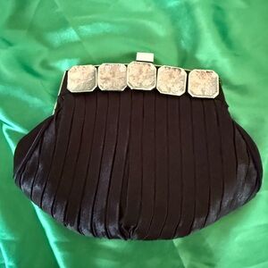 Jessica McClintock Black Pleated Clutch with Silver Accents